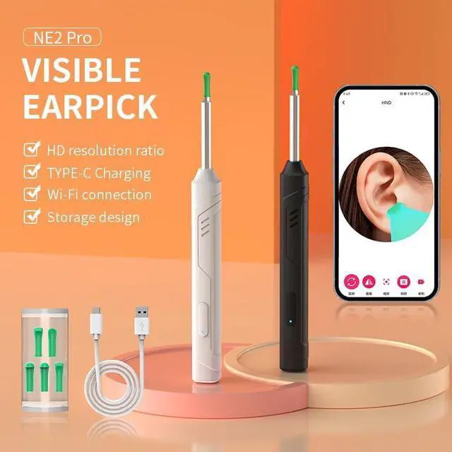 Alt view image 2 of 6 - Earwax Removal Kit with Camera and Light, 6 Ear Spoons, for iOS & Android Devices (Black)