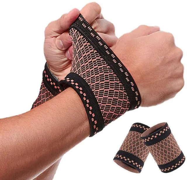 Main image of Copper Wrist Compression Brace (2Pcs), Elastic Wrist Support Sleeve Wrist Braces for Tendonitis, Arthritis, Carpal Tunnel Pain Relief, Soft Wrist Wrap Wristbands for Sport, Fitness, Workout, Typing(S)