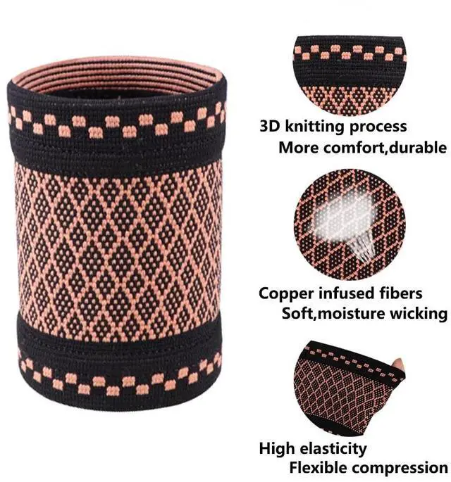 Alt view image 2 of 7 - Copper Wrist Compression Brace (2Pcs), Elastic Wrist Support Sleeve Wrist Braces for Tendonitis, Arthritis, Carpal Tunnel Pain Relief, Soft Wrist Wrap Wristbands for Sport, Fitness, Workout, Typing(S)