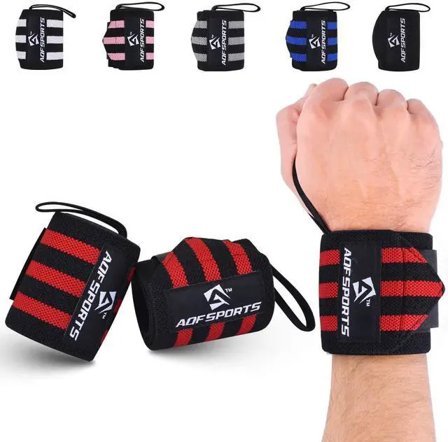 Main image of Power Weight Lifting Wrist Wraps Supports with Thumb Loop for Gym Strength Training, Powerlifting, Bodybuilding and Deadlifts (Red & Black, 18")