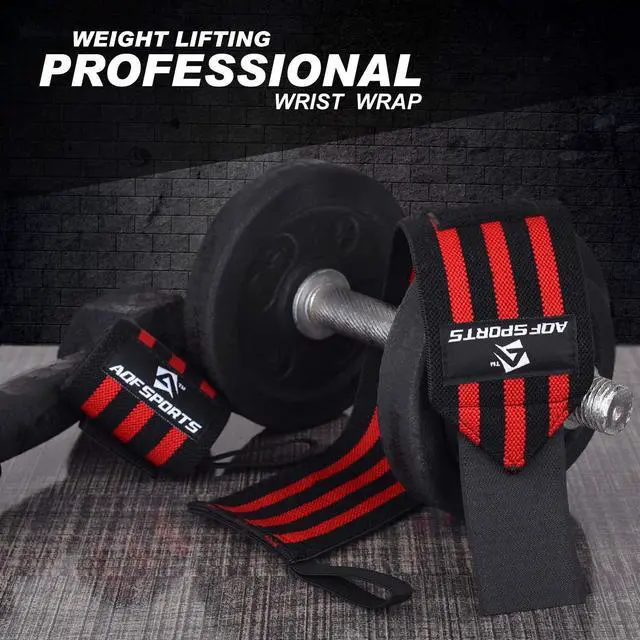 Alt view image 4 of 7 - Power Weight Lifting Wrist Wraps Supports with Thumb Loop for Gym Strength Training, Powerlifting, Bodybuilding and Deadlifts (Red & Black, 18")