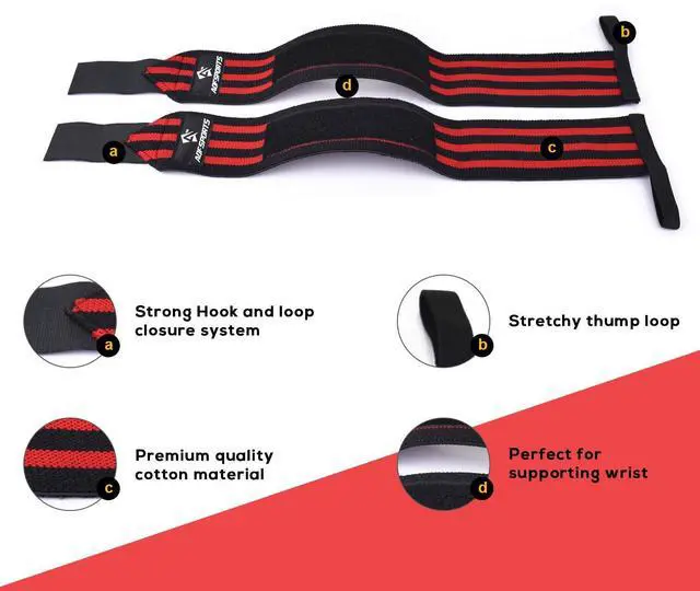 Alt view image 3 of 7 - Power Weight Lifting Wrist Wraps Supports with Thumb Loop for Gym Strength Training, Powerlifting, Bodybuilding and Deadlifts (Red & Black, 18")