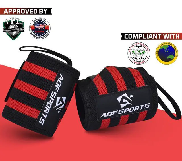 Alt view image 2 of 7 - Power Weight Lifting Wrist Wraps Supports with Thumb Loop for Gym Strength Training, Powerlifting, Bodybuilding and Deadlifts (Red & Black, 18")