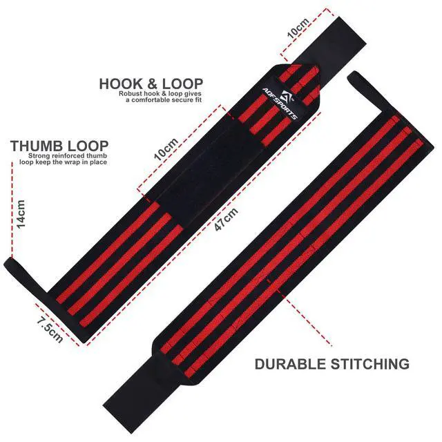 Alt view image 5 of 7 - Power Weight Lifting Wrist Wraps Supports with Thumb Loop for Gym Strength Training, Powerlifting, Bodybuilding and Deadlifts (Red & Black, 18")