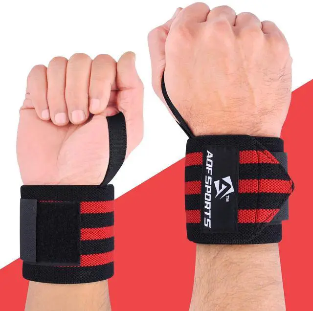 Alt view image 7 of 7 - Power Weight Lifting Wrist Wraps Supports with Thumb Loop for Gym Strength Training, Powerlifting, Bodybuilding and Deadlifts (Red & Black, 18")