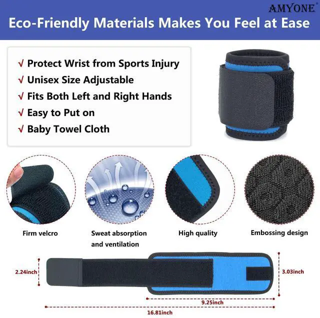 Alt view image 2 of 7 - 2 PACK Wrist Wraps for Sports for Women/Men, Highly Elastic Adjustable Wrist Brace Sweat Bands Compression Support for Tennis/Gym/Fitness/Weightlifting/Carpal Tunnel/Pain Relief, Azure Blue
