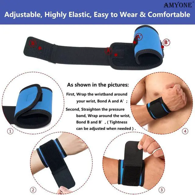 Alt view image 3 of 7 - 2 PACK Wrist Wraps for Sports for Women/Men, Highly Elastic Adjustable Wrist Brace Sweat Bands Compression Support for Tennis/Gym/Fitness/Weightlifting/Carpal Tunnel/Pain Relief, Azure Blue