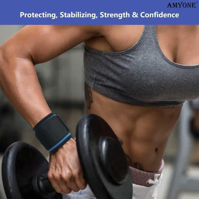Alt view image 6 of 7 - 2 PACK Wrist Wraps for Sports for Women/Men, Highly Elastic Adjustable Wrist Brace Sweat Bands Compression Support for Tennis/Gym/Fitness/Weightlifting/Carpal Tunnel/Pain Relief, Azure Blue