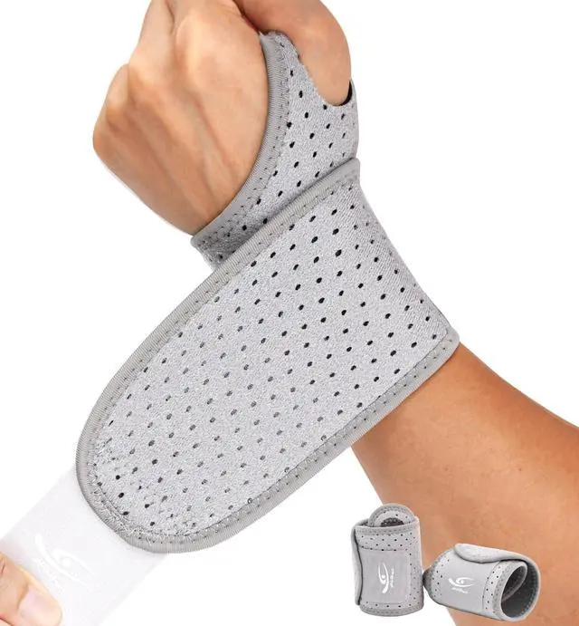 Main image of Breathable Wrist Brace (2 Pack) for Relieve Wrist Pain from Carpal Tunnel, Arthritis, Tendonitis, Sprain, TFCC | Adjustable Wrist Wraps Support for Weightlifting, Tennis - Fits All (Gray)