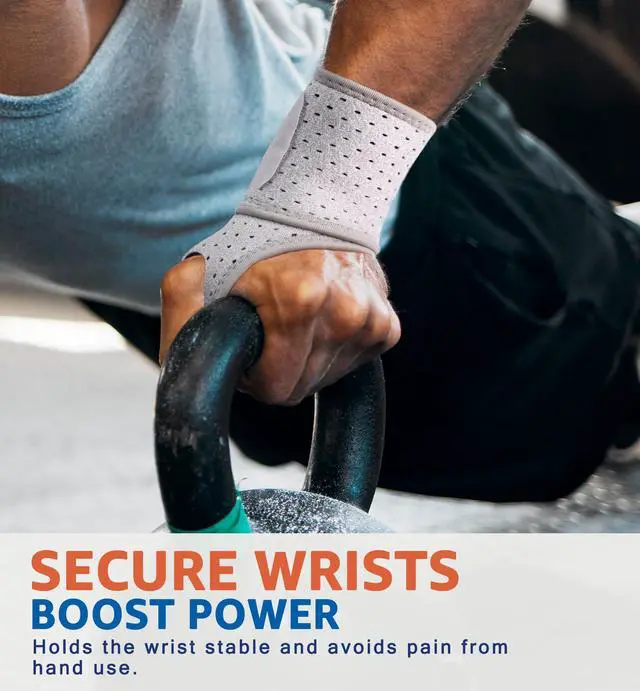 Alt view image 5 of 6 - Breathable Wrist Brace (2 Pack) for Relieve Wrist Pain from Carpal Tunnel, Arthritis, Tendonitis, Sprain, TFCC | Adjustable Wrist Wraps Support for Weightlifting, Tennis - Fits All (Gray)