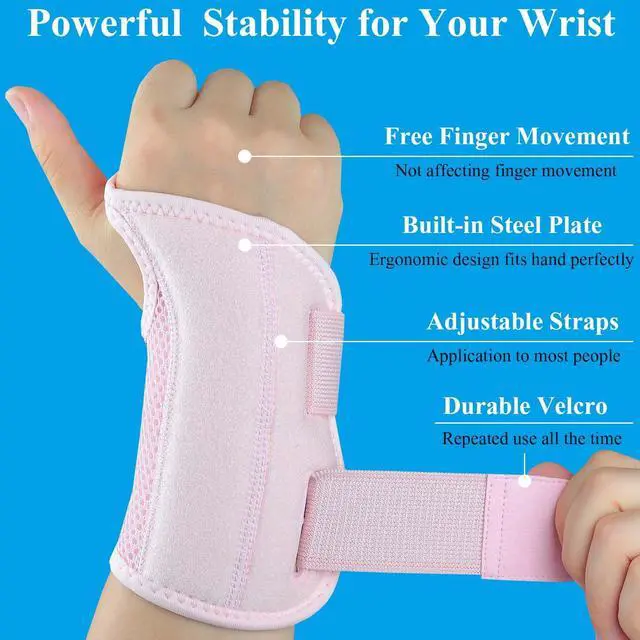 Alt view image 2 of 7 - Carpal Tunnel Wrist Brace, Adjustable Wrist Support Brace, Night Wrist Sleep Supports Splints Arm Stabilizer (Right Hand, S/M, Pink)