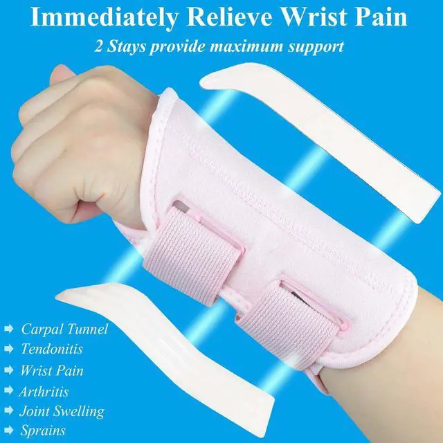 Alt view image 3 of 7 - Carpal Tunnel Wrist Brace, Adjustable Wrist Support Brace, Night Wrist Sleep Supports Splints Arm Stabilizer (Right Hand, S/M, Pink)