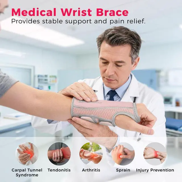 Alt view image 3 of 7 - Copper Carpal Tunnel Wrist Brace, Adjustable Wrist Support Splint for Night Sleep & Daytime Working, Hand Braces Pain Relief for Arthritis, Tendonitis, Sprain, Men & Women (Right Hand-Pink, S/M)