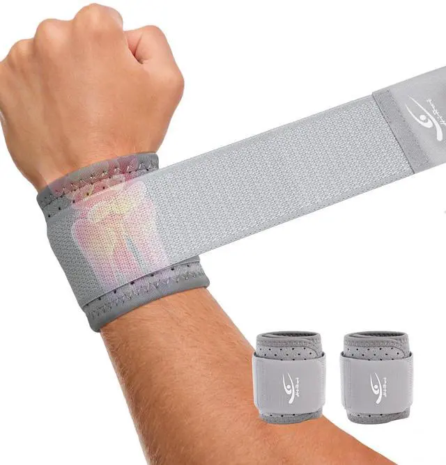 Main image of Wrist Brace (2 PCS) - Adjustable Compression for Carpal Tunnel Arthritis Tendonitis Sprain Pain Relief | Wrist Support Wrist Wraps for Both Hands, Ideal for Sports & Gym Workouts (Gray)