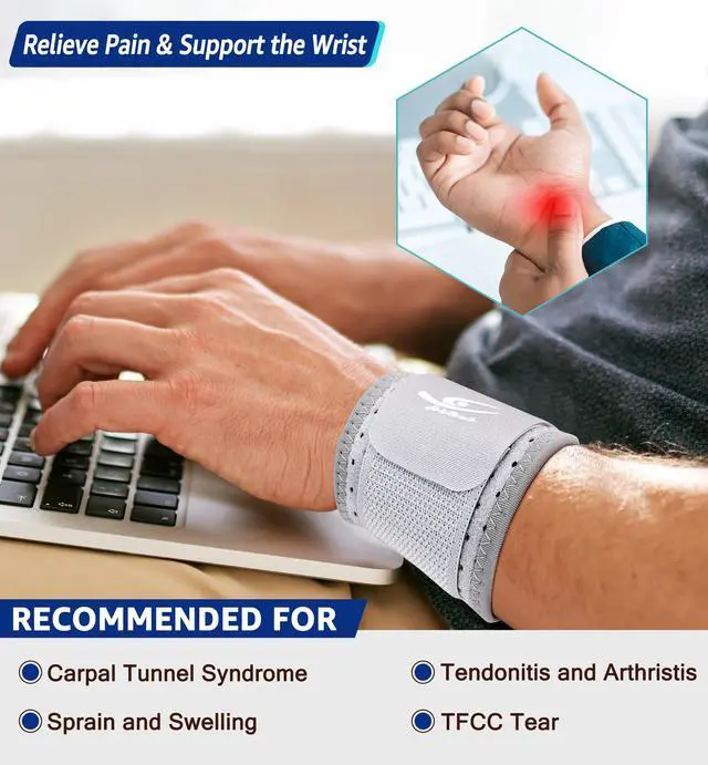 Alt view image 2 of 6 - Wrist Brace (2 PCS) - Adjustable Compression for Carpal Tunnel Arthritis Tendonitis Sprain Pain Relief | Wrist Support Wrist Wraps for Both Hands, Ideal for Sports & Gym Workouts (Gray)