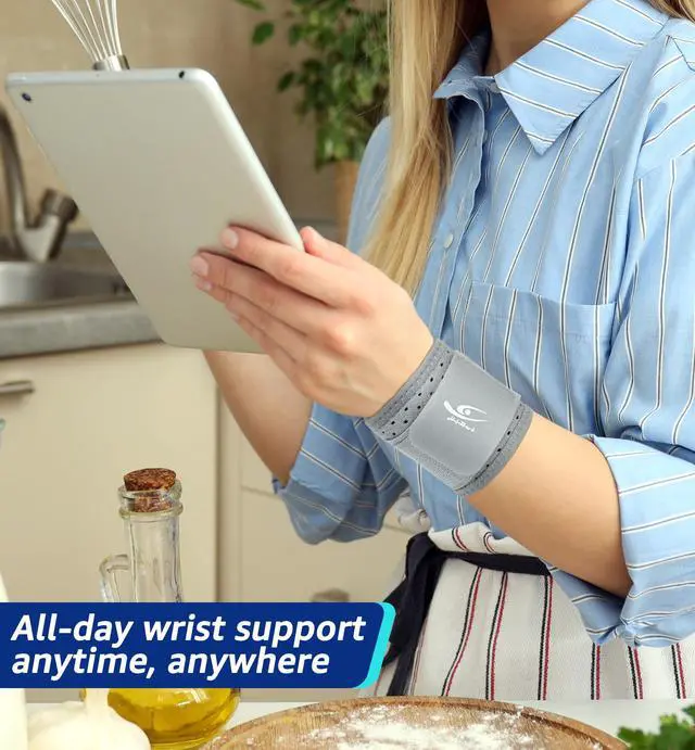 Alt view image 5 of 6 - Wrist Brace (2 PCS) - Adjustable Compression for Carpal Tunnel Arthritis Tendonitis Sprain Pain Relief | Wrist Support Wrist Wraps for Both Hands, Ideal for Sports & Gym Workouts (Gray)