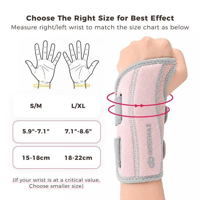Alt view image 6 of 7 - Copper Carpal Tunnel Wrist Brace, Adjustable Wrist Support Splint for Night Sleep & Daytime Working, Hand Braces Pain Relief for Arthritis, Tendonitis, Sprain, Men & Women (Right Hand-Pink, S/M)