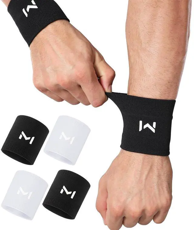 Main image of 2 Pairs Wrist Compression Sleeve, Black White Elastic Wristbands, Soft Wrist Support Brace for Tendonitis, Arthritis, Sprains Pain Relief, Great for Fitness, Sports, Daily Use