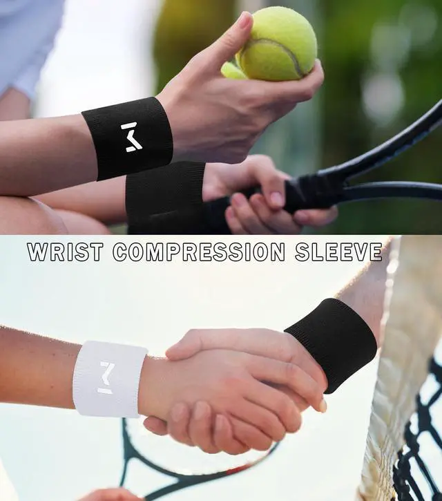 Alt view image 2 of 7 - 2 Pairs Wrist Compression Sleeve, Black White Elastic Wristbands, Soft Wrist Support Brace for Tendonitis, Arthritis, Sprains Pain Relief, Great for Fitness, Sports, Daily Use