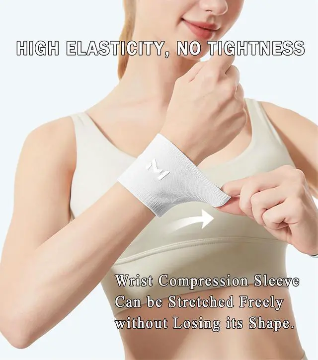 Alt view image 4 of 7 - 2 Pairs Wrist Compression Sleeve, Black White Elastic Wristbands, Soft Wrist Support Brace for Tendonitis, Arthritis, Sprains Pain Relief, Great for Fitness, Sports, Daily Use