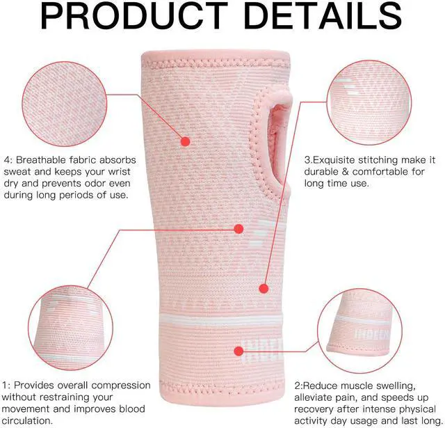Alt view image 4 of 7 - Copper Wrist Compression Sleeve 1 Pair, Comfortable Hand Brace Support for Arthritis, Tendonitis, Sprains, Workout, Carpal Tunnel - Left & Right - Women and Men (Pink, M)