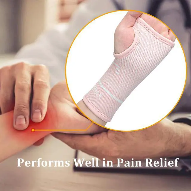 Alt view image 3 of 7 - Copper Wrist Compression Sleeve 1 Pair, Comfortable Hand Brace Support for Arthritis, Tendonitis, Sprains, Workout, Carpal Tunnel - Left & Right - Women and Men (Pink, M)