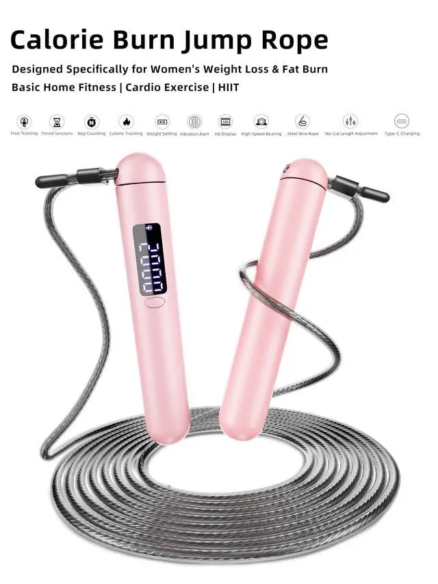 Alt view image 2 of 7 - Smart Jump Rope for Women Calorie Counter That Helps You Lose Weight | 4 Modes for Beginner to HIIT | Smooth Steel Wire, No Cutting, Type-C | Home & Cardio Workout