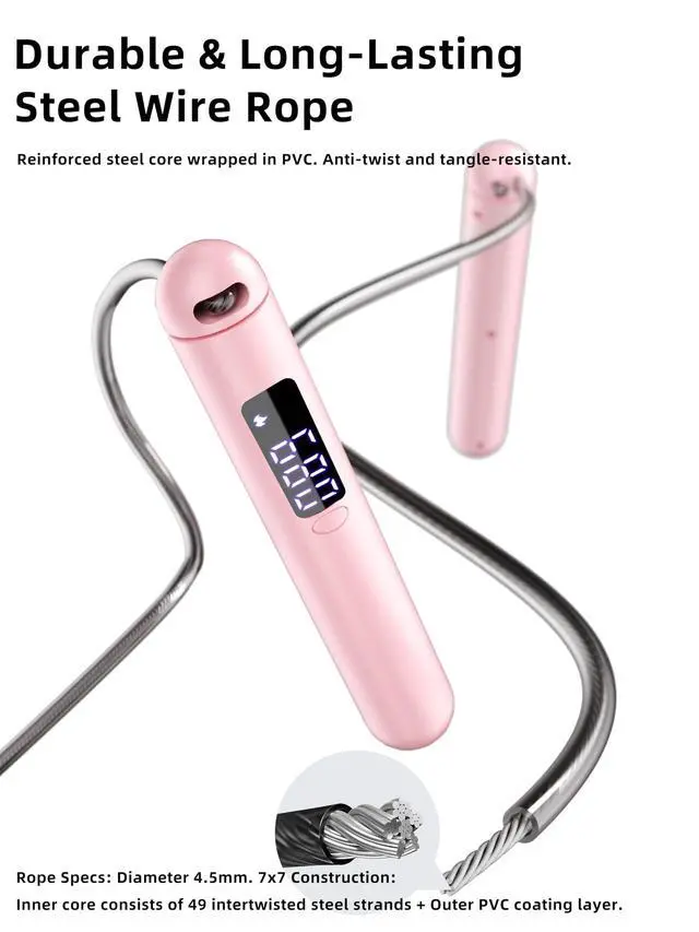 Alt view image 6 of 7 - Smart Jump Rope for Women Calorie Counter That Helps You Lose Weight | 4 Modes for Beginner to HIIT | Smooth Steel Wire, No Cutting, Type-C | Home & Cardio Workout