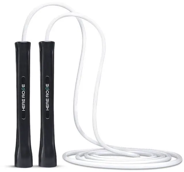 Main image of Adjustable Jump Rope 5mm PVC Skipping Rope with Unbreakable Handles, Non-Kinking, Includes 1 Spare Rope for Indoor & Outdoor Fitness Training for Men, Women & Kids (Black-White)