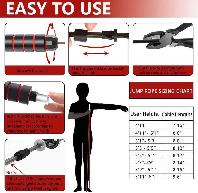 Alt view image 4 of 5 - Adjustable Weighted Jump Rope, 9ft Long Tangle-Free Rapid Speed Jumprope for Exercise Calisthenics Fitness Jumping Skipping Double Dutch Boxing Crossfit, Workout Stuff for Women Men Kids Adult