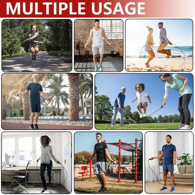 Alt view image 5 of 5 - Adjustable Weighted Jump Rope, 9ft Long Tangle-Free Rapid Speed Jumprope for Exercise Calisthenics Fitness Jumping Skipping Double Dutch Boxing Crossfit, Workout Stuff for Women Men Kids Adult