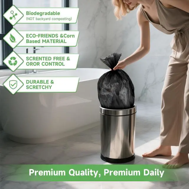 Alt view image 6 of 7 - Small Trash-Bag 3 Gallon - Compostable Black Unscented Garbage Bags Super Tough Disposable Wastebasket Liners for Kitchen Countertop, Bathroom, Office Small Bins