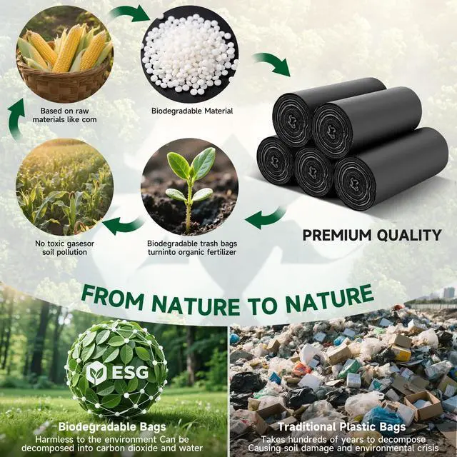Alt view image 3 of 7 - Small Trash-Bag 3 Gallon - Compostable Black Unscented Garbage Bags Super Tough Disposable Wastebasket Liners for Kitchen Countertop, Bathroom, Office Small Bins