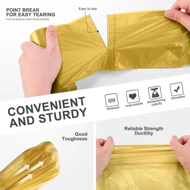 Alt view image 2 of 6 - 4-6 Gallon Gold Small Trash Bags 4 Gallon up to 6 Gallon Strong Garbage Bags Strong Disposable, Unscented Leak-proof Trash Bags for Cars Boat Office Bathroom Bedroom Kitchen Waste Basket Liner