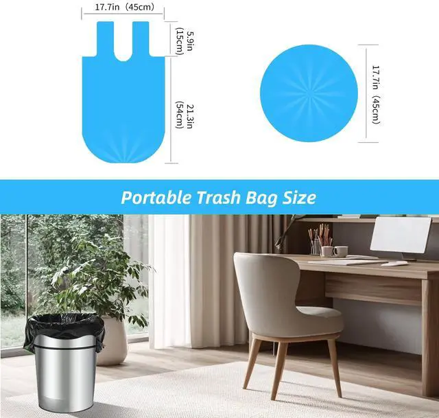 Alt view image 2 of 5 - 5Rolls 4Gallon Portable Trash Bags,Thicken Small Garbage Bags for Office,Bedroom,Kitchen Waste Bin(150Counts,Blue)