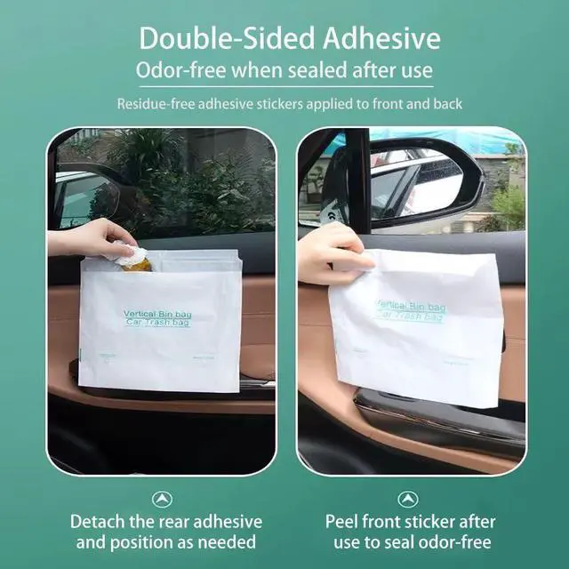 Alt view image 5 of 7 - EWUVP 50pcs Car Trash Bags Easy Stick-On Disposable Portable Car Garbage Bags, Self Adhesive Cleaning Bags for Cars, Portable Car Trash Bin for Cars, Bedrooms, Bathrooms, Offices, Kitchens