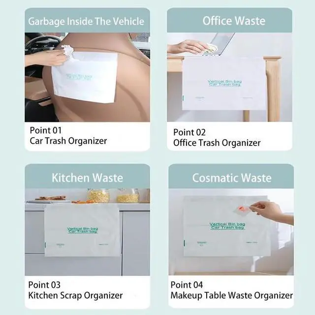 Alt view image 7 of 7 - EWUVP 50pcs Car Trash Bags Easy Stick-On Disposable Portable Car Garbage Bags, Self Adhesive Cleaning Bags for Cars, Portable Car Trash Bin for Cars, Bedrooms, Bathrooms, Offices, Kitchens