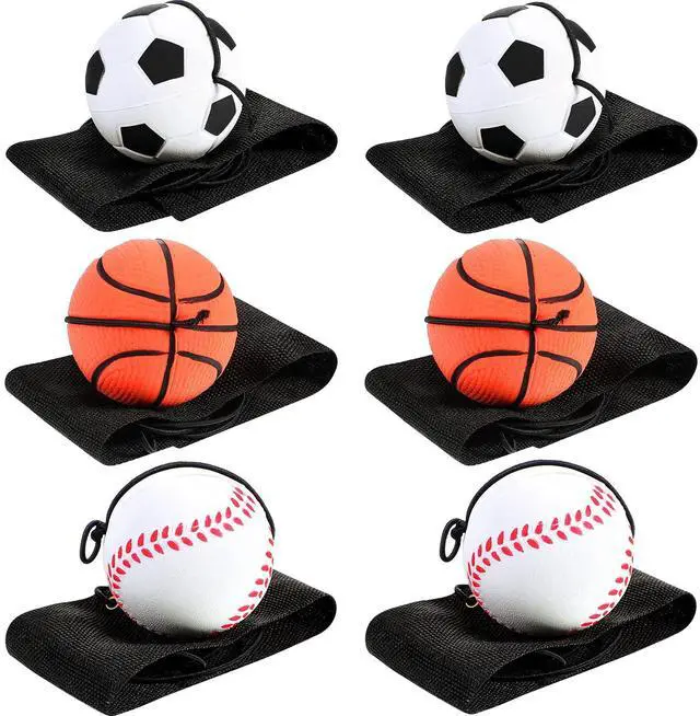 Main image of 6 Pcs Wrist Return Ball on a String 1.85 Inch Rebound Sport Balls with Elastic Strap Soccer Basketball Baseball Practice Party Favors Wrist Exercise and Fun Play for Kids Adults