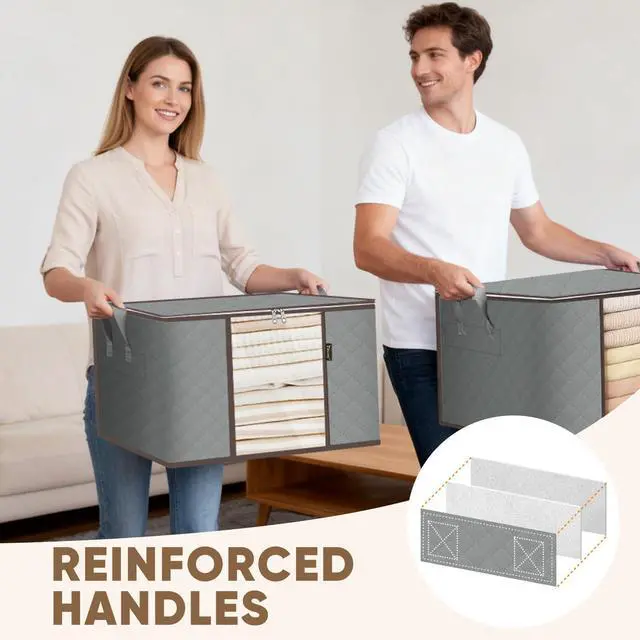 Alt view image 6 of 7 - 6 Pack Clothes Storage Bags, 16 Gallon Storage Containers with Reinforced Handle, Sturdy Zipper, Closet Organizer for Blanket, Comforter, Pillow, Bedding (Grey, 6 Pack)