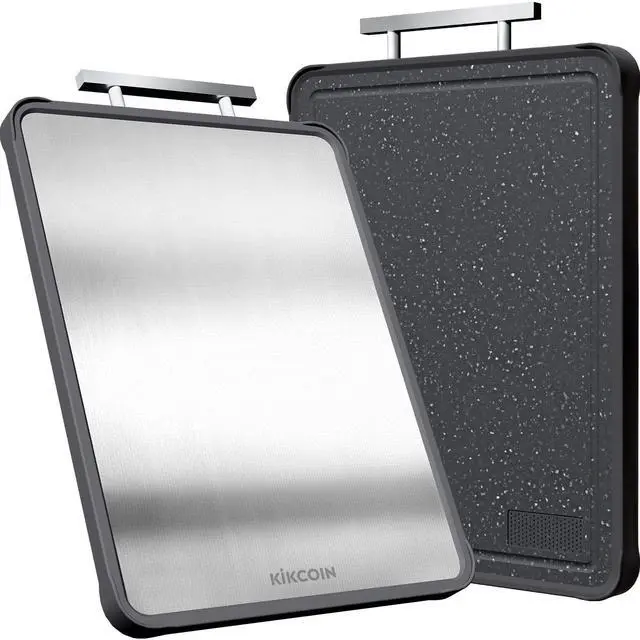 Main image of 17"×11" 304 Stainless Steel Cutting Boards for Kitchen, Dishwasher Safe Food Grade PP Double Sided Cutting Board, Extra Large Non-Toxic Chopping Board for Meat, Cheese & Charcuterie, Black