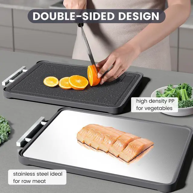 Alt view image 2 of 7 - 17"×11" 304 Stainless Steel Cutting Boards for Kitchen, Dishwasher Safe Food Grade PP Double Sided Cutting Board, Extra Large Non-Toxic Chopping Board for Meat, Cheese & Charcuterie, Black