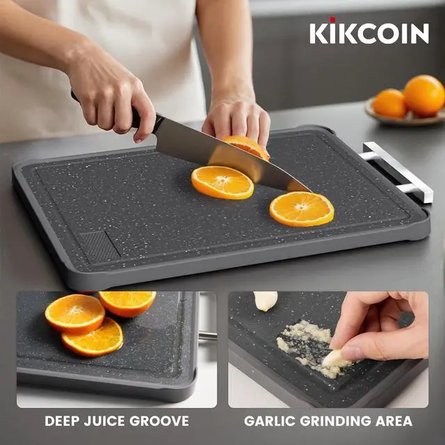 Alt view image 4 of 7 - 17"×11" 304 Stainless Steel Cutting Boards for Kitchen, Dishwasher Safe Food Grade PP Double Sided Cutting Board, Extra Large Non-Toxic Chopping Board for Meat, Cheese & Charcuterie, Black
