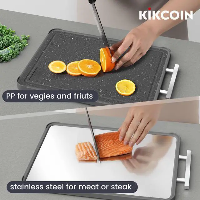 Alt view image 5 of 7 - 17"×11" 304 Stainless Steel Cutting Boards for Kitchen, Dishwasher Safe Food Grade PP Double Sided Cutting Board, Extra Large Non-Toxic Chopping Board for Meat, Cheese & Charcuterie, Black