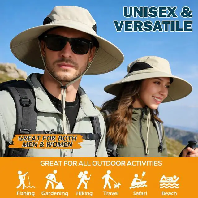 Alt view image 2 of 7 - Unisex Sun Hat, Waterproof Wide Brim Bucket Hat Packable Boonie Hat for Fishing Hiking Gardening Safari Beach