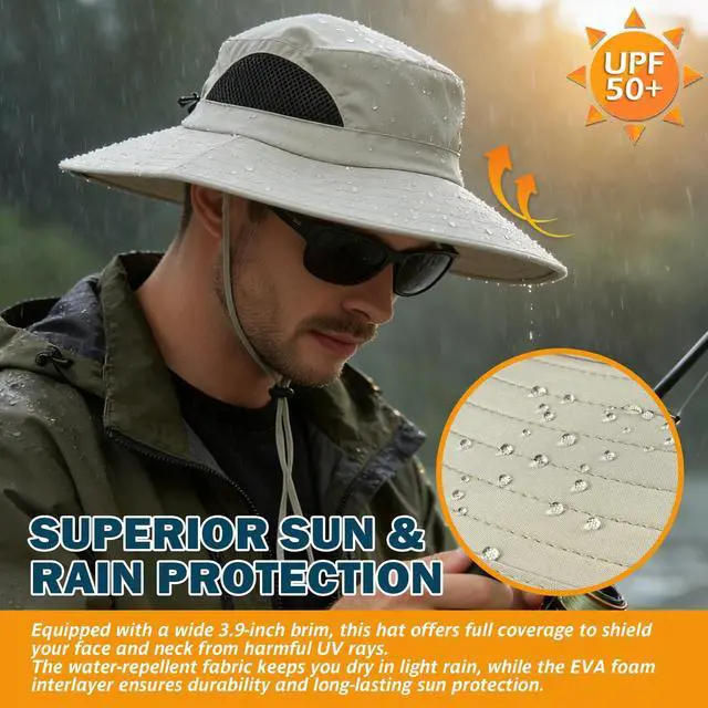 Alt view image 3 of 7 - Unisex Sun Hat, Waterproof Wide Brim Bucket Hat Packable Boonie Hat for Fishing Hiking Gardening Safari Beach