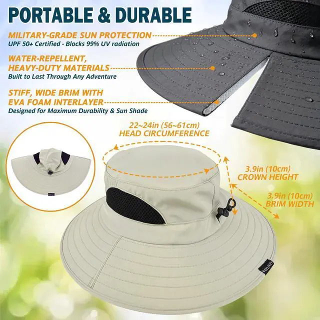 Alt view image 6 of 7 - Unisex Sun Hat, Waterproof Wide Brim Bucket Hat Packable Boonie Hat for Fishing Hiking Gardening Safari Beach