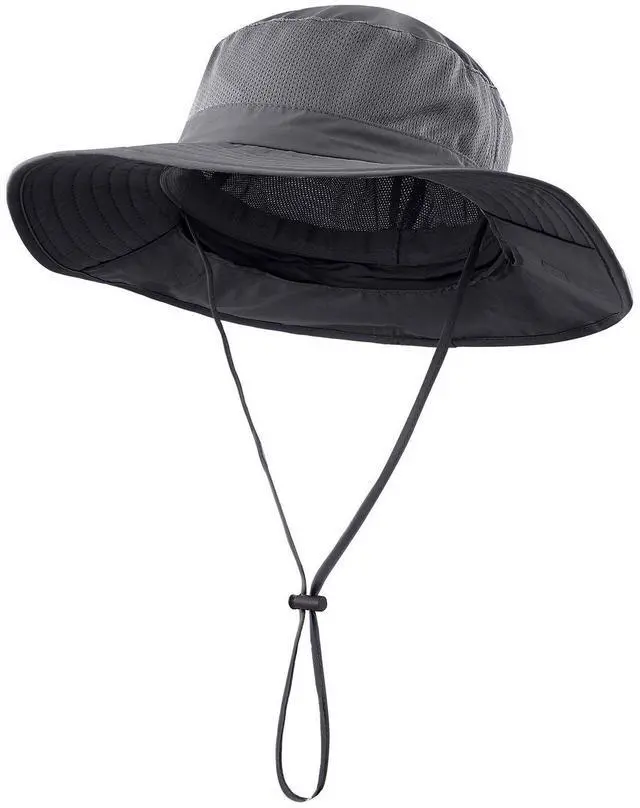 Alt view image 2 of 7 - Outdoor UPF50+ Mesh Sun Hat Wide Brim Fishing Hat with Neck Flap (Dark Gray)
