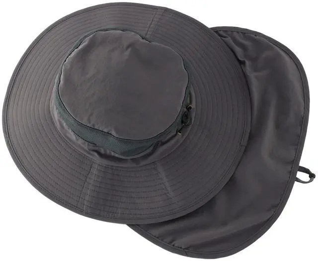 Alt view image 4 of 7 - Outdoor UPF50+ Mesh Sun Hat Wide Brim Fishing Hat with Neck Flap (Dark Gray)