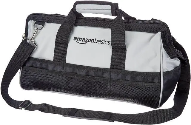 Main image of Durable Wear-Resistant Tool Storage Bag with Adjustable Shoulder Strap, Portable Tool Organizer, 16 in, Black & Grey