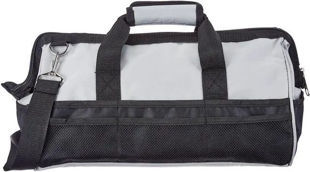 Alt view image 7 of 7 - Durable Wear-Resistant Tool Storage Bag with Adjustable Shoulder Strap, Portable Tool Organizer, 16 in, Black & Grey